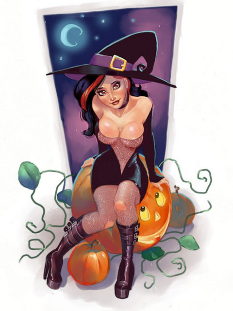 Filed under: Holiday, Pin-up Art — Tags: Halloween, pinup — blasterhappy 